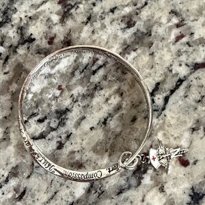 Silver-Tone Charm Bangle Bracelet with Nurse Charm